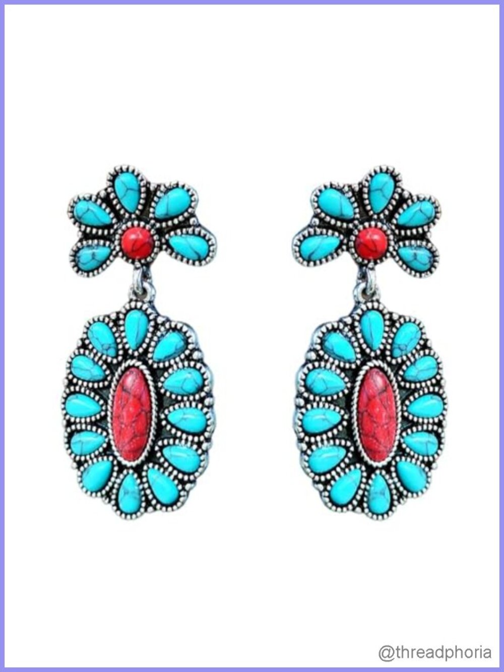 Vintage Turquoise Drop Dangle Earrings Alloy Nickel Free Hypoallergenic